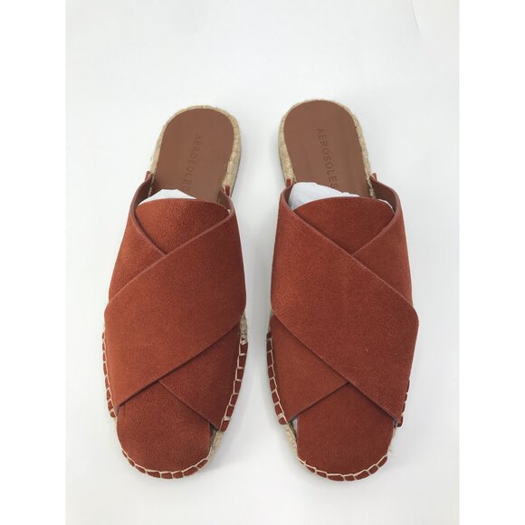 Aerosoles Halley Slide Cross Strap Suede Espadrille Mules Brown Size 7 NWOB - Picture 2 of 6